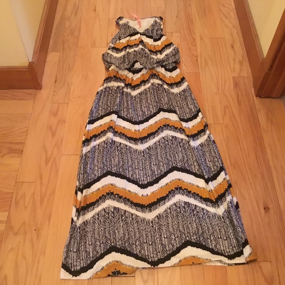 Striped maxi dress with cinched waist